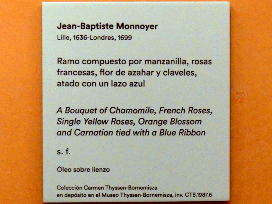 Jean-Baptiste Monnoyer (Undatiert), Blumenstrauß, Madrid, Museo Thyssen-Bornemisza, Saal D, Malerei des 17. Jahrhunderts, Undatiert, Bild 2/2