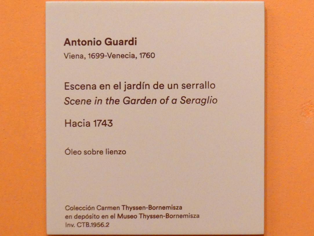 Giovanni Antonio Guardi (1740–1743), Szene im Garten eines Serails, Madrid, Museo Thyssen-Bornemisza, Saal D, Malerei des 17. Jahrhunderts, um 1743, Bild 2/2