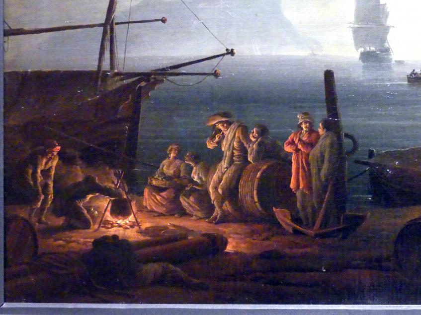 Claude Joseph Vernet (1742–1774), Nacht: Mediterrane Küstenszene mit Fischern und Booten, Madrid, Museo Thyssen-Bornemisza, Saal D, Malerei des 17. Jahrhunderts, 1753, Bild 2/5