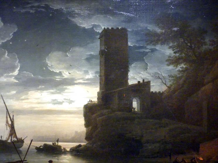 Claude Joseph Vernet (1742–1774), Nacht: Mediterrane Küstenszene mit Fischern und Booten, Madrid, Museo Thyssen-Bornemisza, Saal D, Malerei des 17. Jahrhunderts, 1753, Bild 4/5