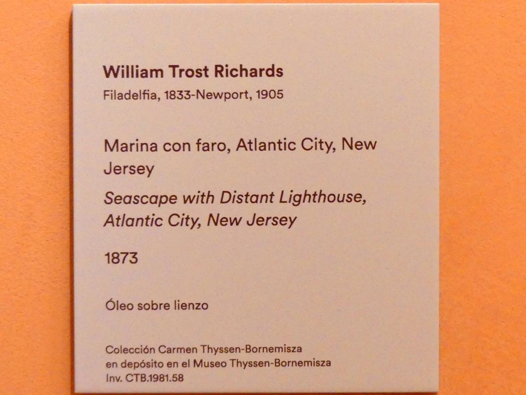William Trost Richards (1873), Meereslandschaft mit Leuchtturm, Atlantic City, New Jersey, Madrid, Museo Thyssen-Bornemisza, Saal E, nordamerikanische Malerei des 19. Jahrhunderts, 1873, Bild 2/2