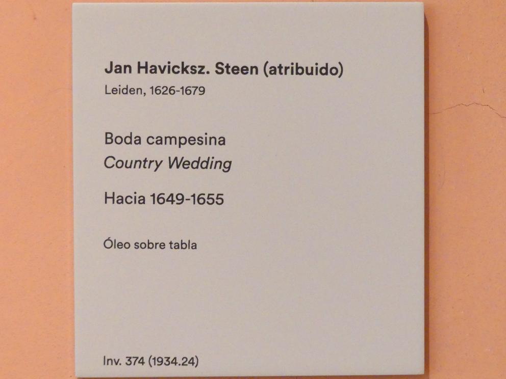 Jan Havickszoon Steen (1650–1678), Landhochzeit, Madrid, Museo Thyssen-Bornemisza, Saal 22, niederländische Malerei des 16. Jahrhunderts, um 1649–1655, Bild 2/2