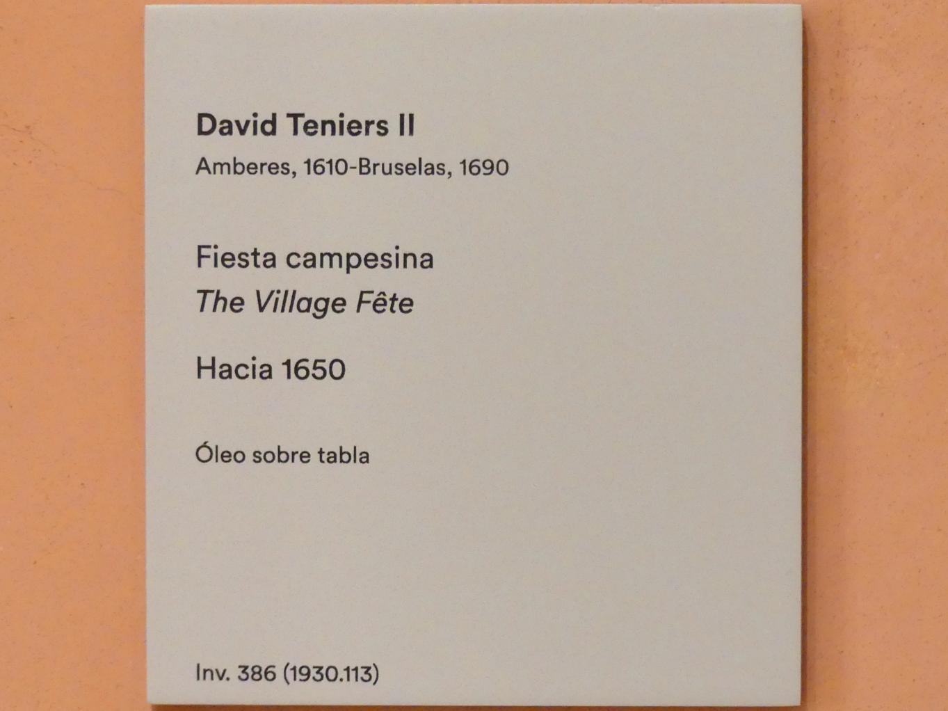 David Teniers der Jüngere (1633–1682), Dorffest, Madrid, Museo Thyssen-Bornemisza, Saal 22, niederländische Malerei des 16. Jahrhunderts, um 1650, Bild 2/2