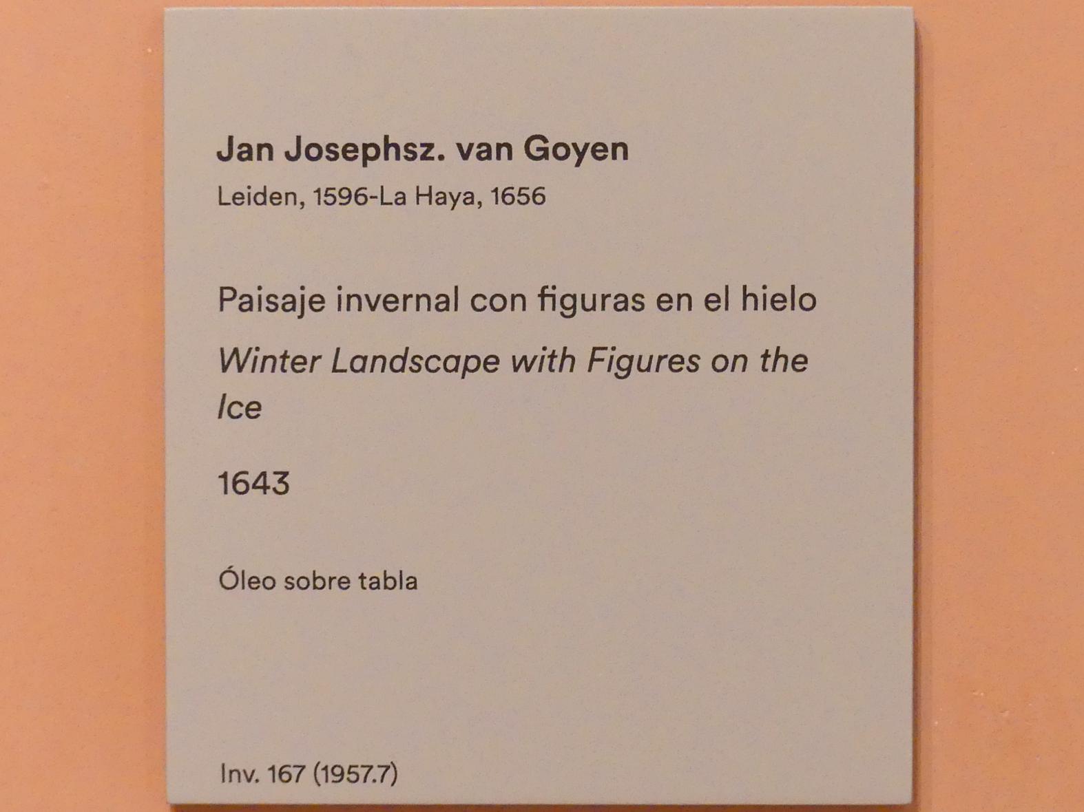 Jan van Goyen (1621–1657), Winterlandschaft mit Figuren auf dem Eis, Madrid, Museo Thyssen-Bornemisza, Saal 24, niederländische Malerei des 16. Jahrhunderts, 1643, Bild 2/2