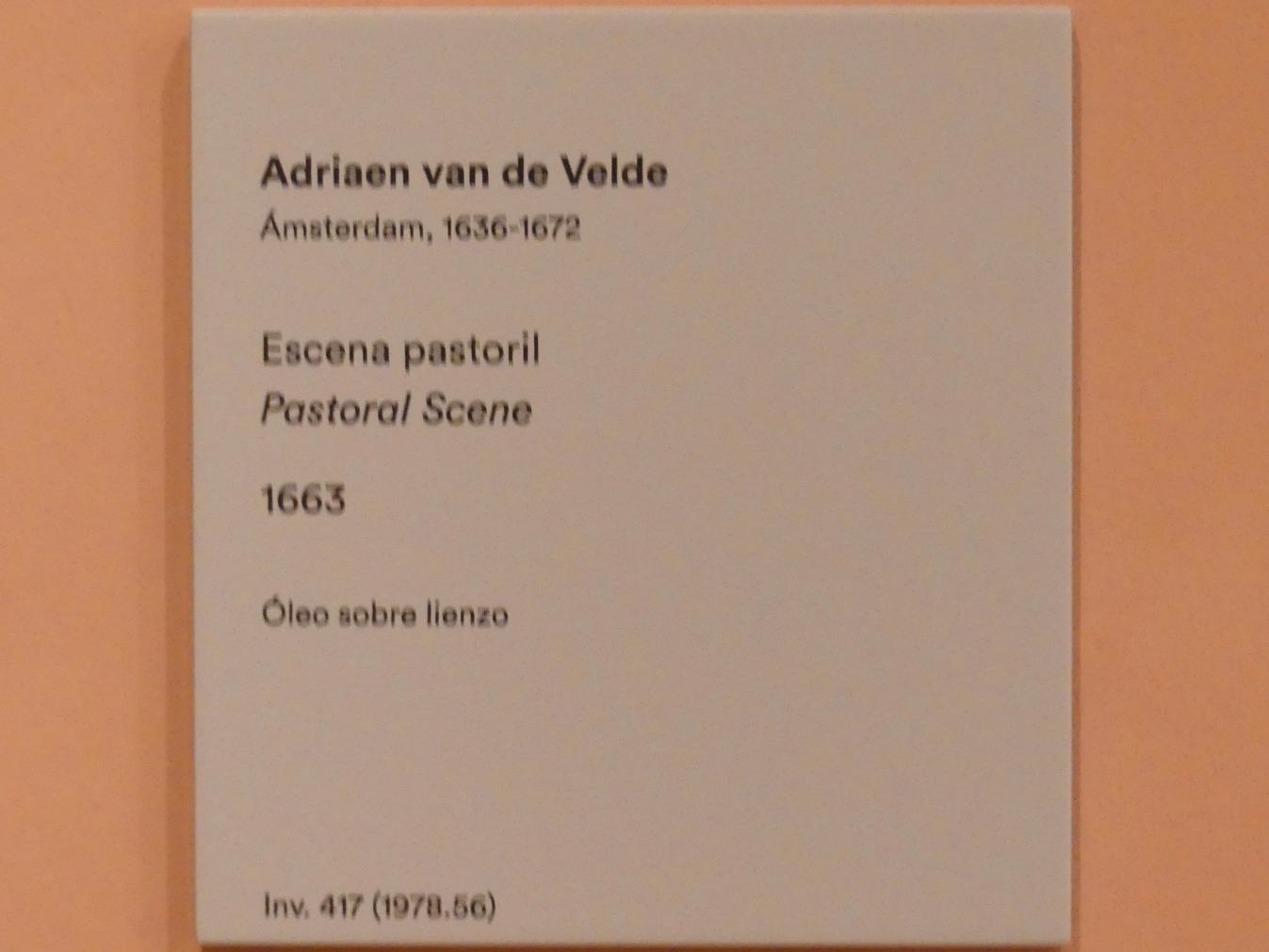 Adriaen van de Velde (1658–1668), Hirtenszene, Madrid, Museo Thyssen-Bornemisza, Saal 25, niederländische Malerei des 16. Jahrhunderts, 1663, Bild 2/2