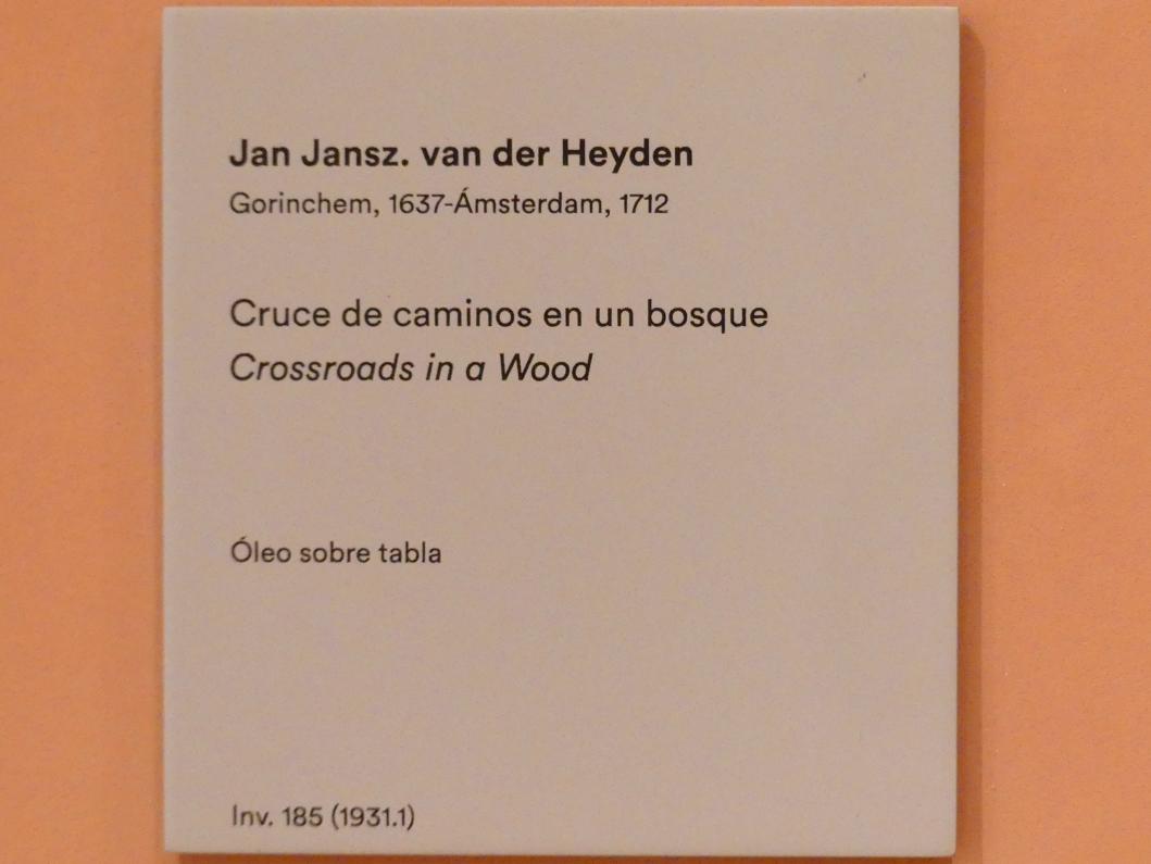 Jan van der Heyden (1652–1712), Wegkreuzung in einem Wald, Madrid, Museo Thyssen-Bornemisza, Saal 25, niederländische Malerei des 16. Jahrhunderts, Undatiert, Bild 2/2