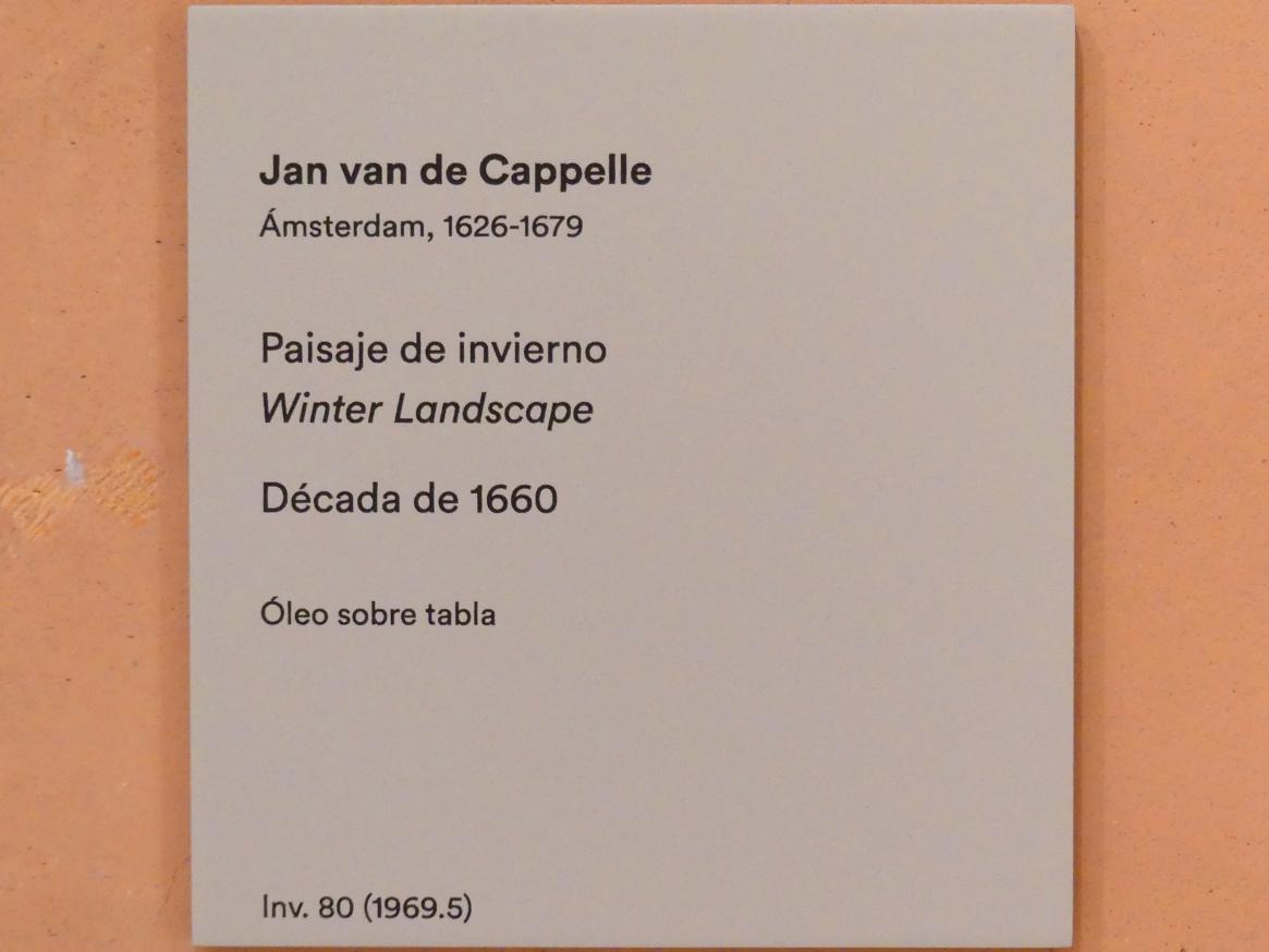 Jan van de Cappelle (1650–1665), Winterlandschaft, Madrid, Museo Thyssen-Bornemisza, Saal 26, niederländische Malerei des 16. Jahrhunderts, um 1660–1670, Bild 2/2