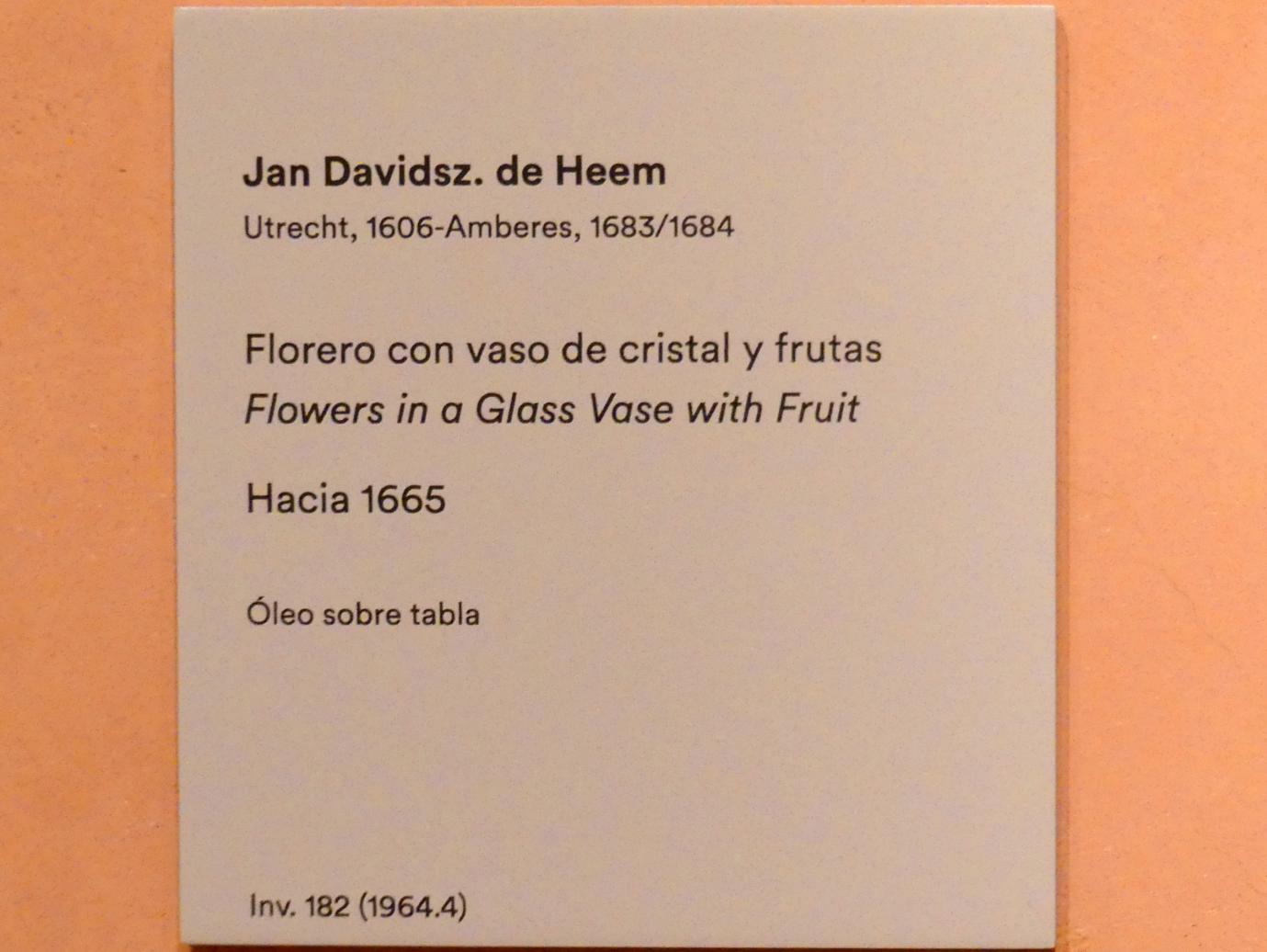 Jan Davidsz. de Heem (1634–1684), Blumen in einer Glasvase mit Obst, Madrid, Museo Thyssen-Bornemisza, Saal 27, Stillleben des 17. Jahrhunderts, um 1665, Bild 2/2