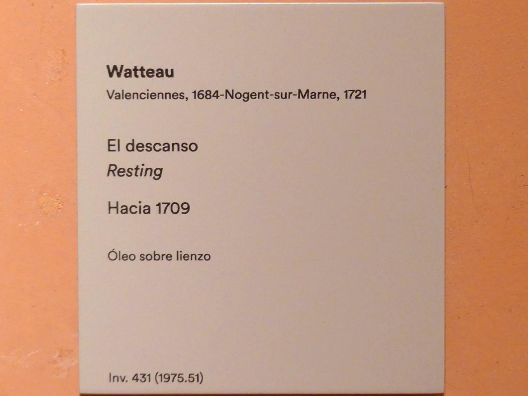Antoine Watteau (Jean-Antoine Watteau) (1709–1720), Die Rast, Madrid, Museo Thyssen-Bornemisza, Saal 28, französische und englische Malerei des 18. Jahrhunderts, um 1709, Bild 2/2