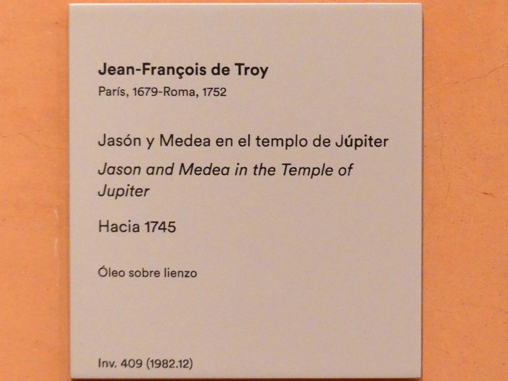 Jean François de Troy (1700–1745), Iason und Medea im Tempel des Jupiter, Madrid, Museo Thyssen-Bornemisza, Saal 28, französische und englische Malerei des 18. Jahrhunderts, um 1745, Bild 2/2