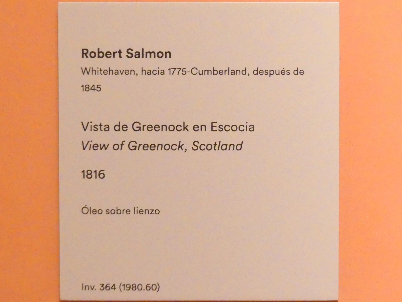 Robert Salmon (1816–1839), Blick auf Greenock, Schottland, Madrid, Museo Thyssen-Bornemisza, Saal 29, nordamerikanische Malerei des 19. Jahrhunderts, 1816, Bild 2/2