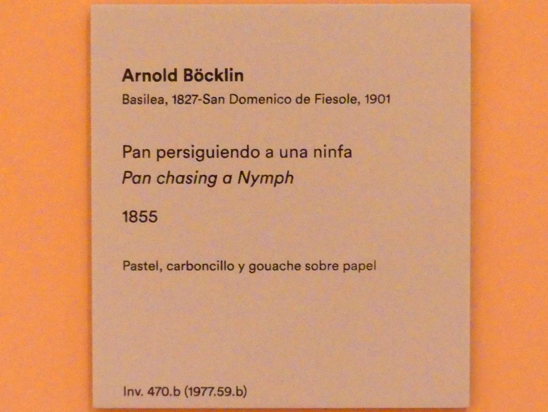 Arnold Böcklin (1851–1897), Pan jagt eine Nymphe, Madrid, Museo Thyssen-Bornemisza, Saal 31, europäische Malerei des 19. Jahrhunderts, 1855, Bild 2/2