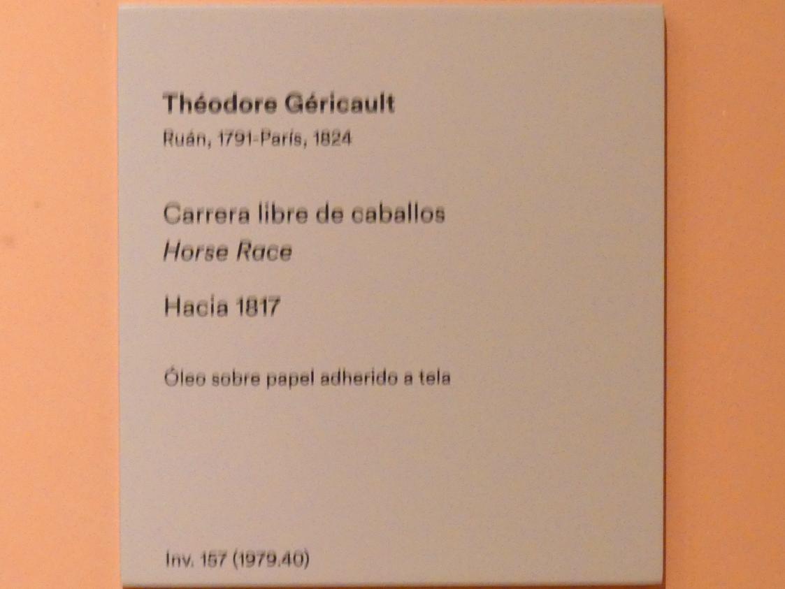 Théodore Géricault (1811–1822), Pferderennen, Madrid, Museo Thyssen-Bornemisza, Saal 31, europäische Malerei des 19. Jahrhunderts, um 1817, Bild 2/2