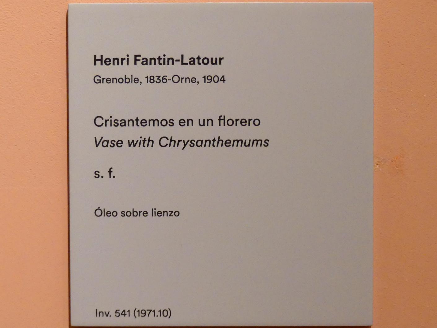 Henri Fantin-Latour (1858–1888), Vase mit Chrysanthemen, Madrid, Museo Thyssen-Bornemisza, Saal 31, europäische Malerei des 19. Jahrhunderts, Undatiert, Bild 2/2