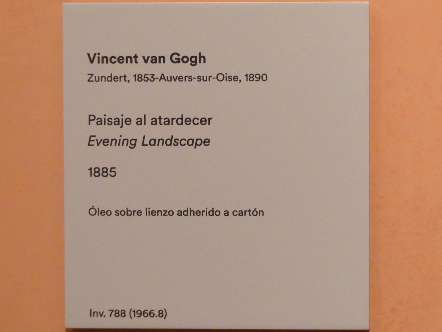 Vincent van Gogh (1882–1890), Abendlandschaft, Madrid, Museo Thyssen-Bornemisza, Saal 32, europäische Malerei des 19. Jahrhunderts, 1885, Bild 2/2