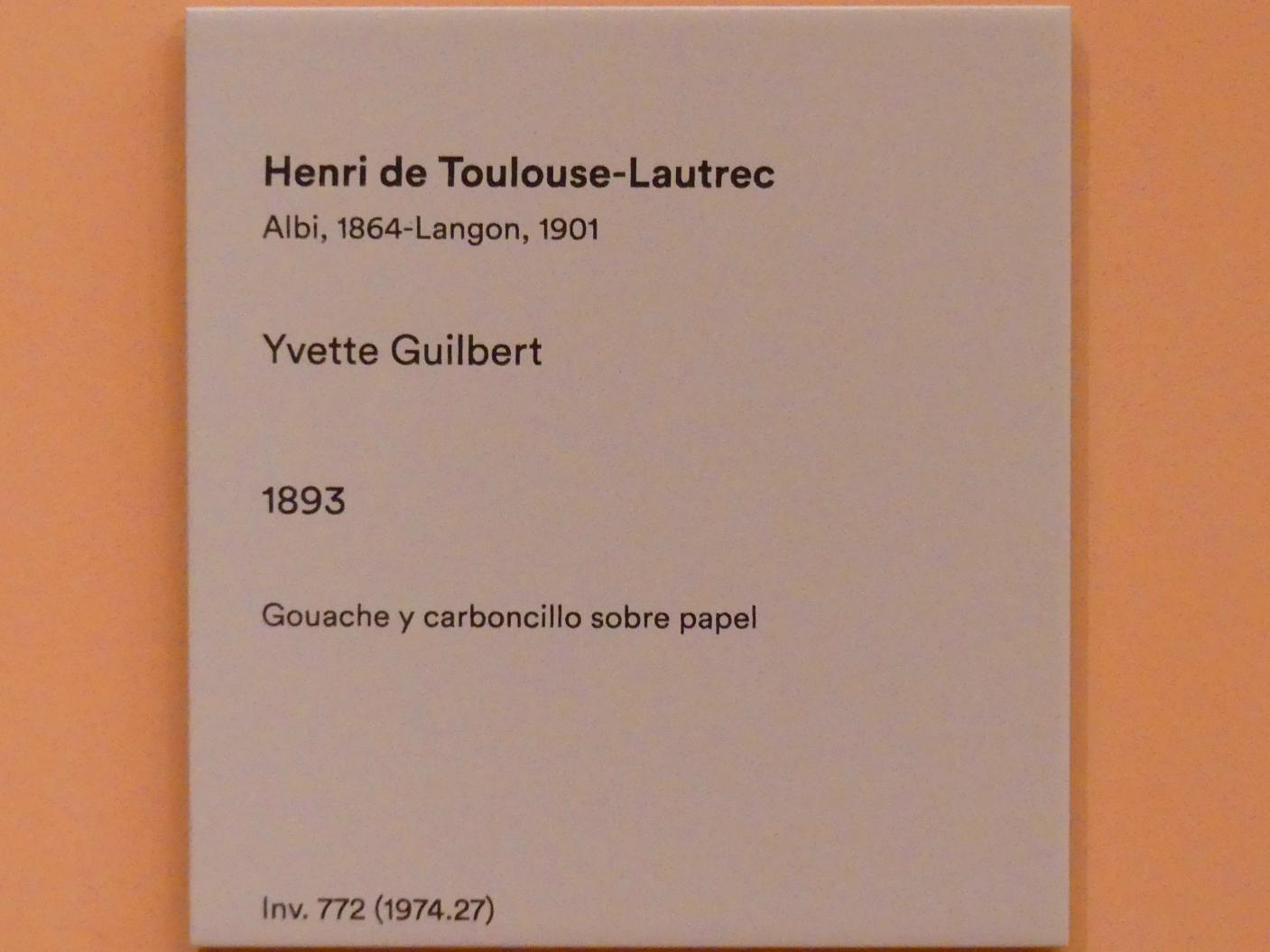 Henri de Toulouse-Lautrec (1880–1897), Yvette Guilbert, Madrid, Museo Thyssen-Bornemisza, Saal 33, europäische Malerei des 19. Jahrhunderts, 1893, Bild 3/3