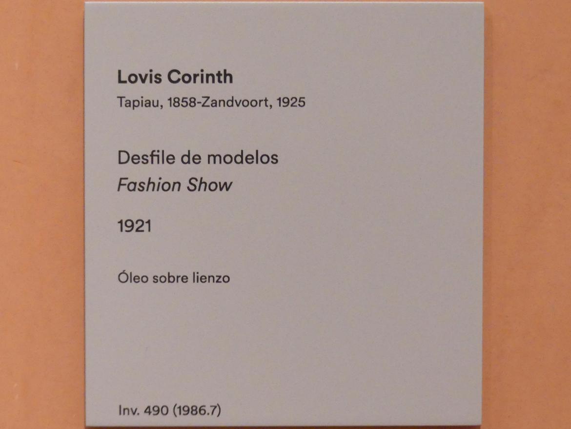 Lovis Corinth (1891–1925), Modenschau, Madrid, Museo Thyssen-Bornemisza, Saal 35. europäische Malerei der ersten Hälfte des 20. Jahrhunderts, 1921, Bild 3/3