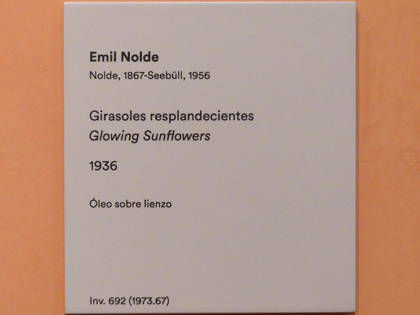 Emil Nolde (1903–1946), Blühende Sonnenblumen, Madrid, Museo Thyssen-Bornemisza, Saal 37. europäische Malerei der ersten Hälfte des 20. Jahrhunderts, 1936, Bild 2/2