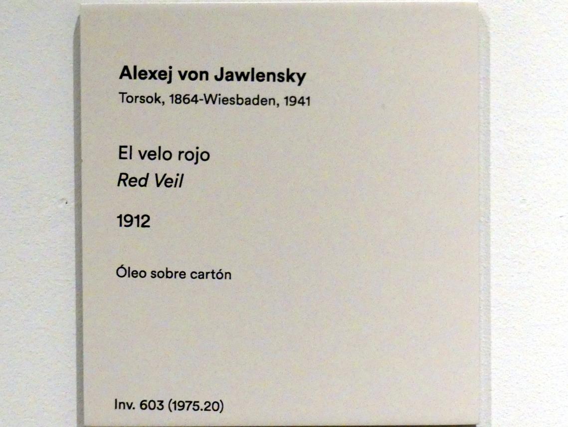 Alexej von Jawlensky (1893–1938), Roter Schleier, Madrid, Museo Thyssen-Bornemisza, Saal 38. europäische Malerei der ersten Hälfte des 20. Jahrhunderts, 1912, Bild 2/2