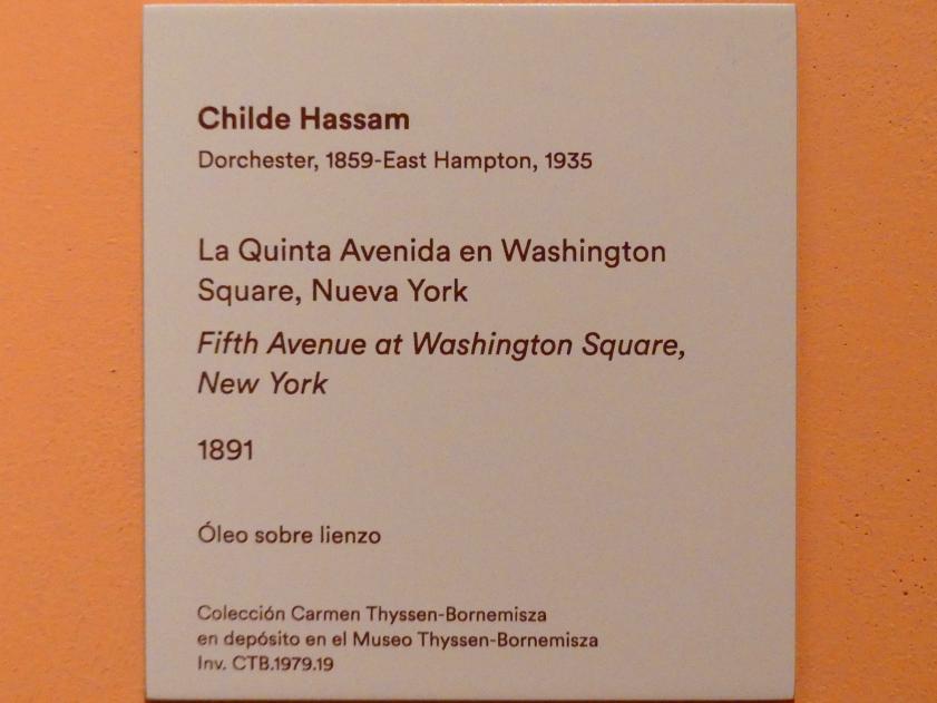 Childe Hassam (1890–1918), Fifth Avenue am Washington Square, New York, Madrid, Museo Thyssen-Bornemisza, Saal J, nordamerikanische Malerei des 19. Jahrhunderts, 1891, Bild 2/2