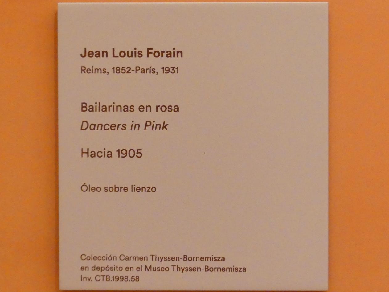 Jean-Louis Forain (1905–1926), Tänzerinnen in Rosa, Madrid, Museo Thyssen-Bornemisza, Saal K, europäische Malerei des 19.Jahrhunderts, um 1905, Bild 2/2