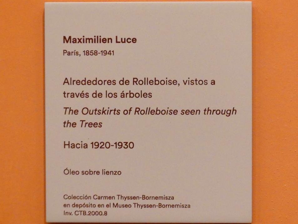 Maximilien Luce (1887–1930), Blick durch Bäume auf den Rand von Rolleboise, Madrid, Museo Thyssen-Bornemisza, Saal K, europäische Malerei des 19.Jahrhunderts, um 1920–1930, Bild 2/2