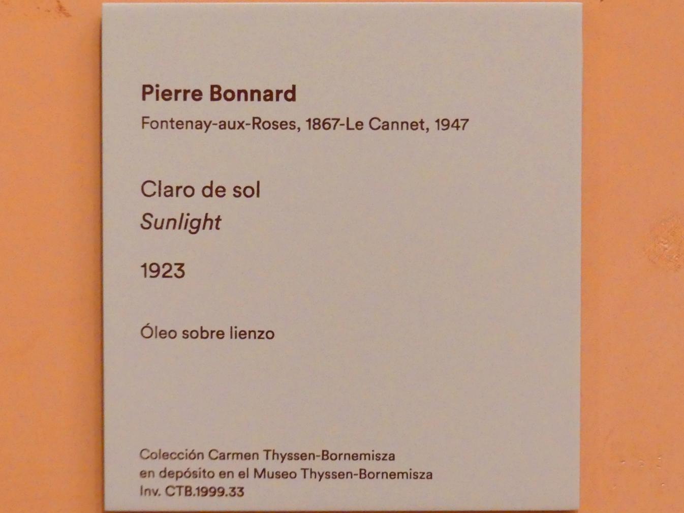 Pierre Bonnard (1893–1943), Sonnenschein, Madrid, Museo Thyssen-Bornemisza, Saal L, europäische Malerei des 19.Jahrhunderts, 1923, Bild 2/2