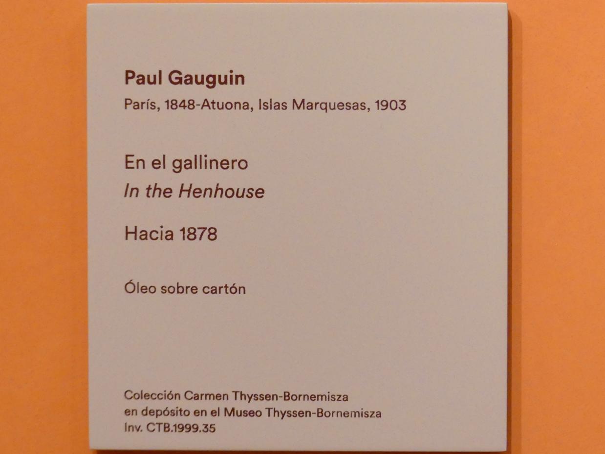 Paul Gauguin (1875–1902), Im Hühnerstall, Madrid, Museo Thyssen-Bornemisza, Saal L, europäische Malerei des 19.Jahrhunderts, um 1878, Bild 2/2