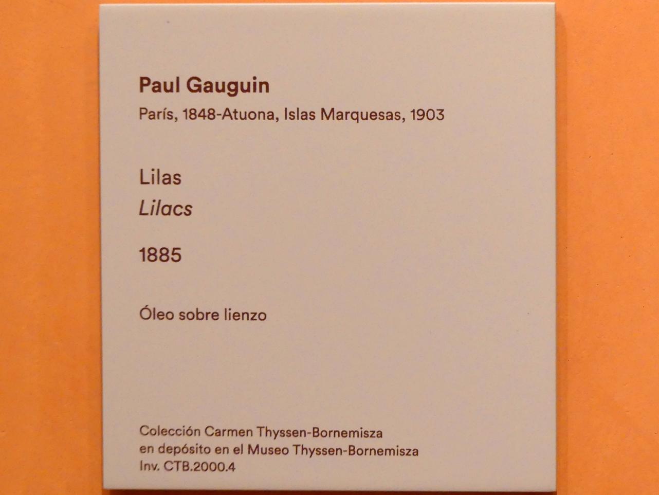Paul Gauguin (1875–1902), Flieder, Madrid, Museo Thyssen-Bornemisza, Saal L, europäische Malerei des 19.Jahrhunderts, 1885, Bild 2/2