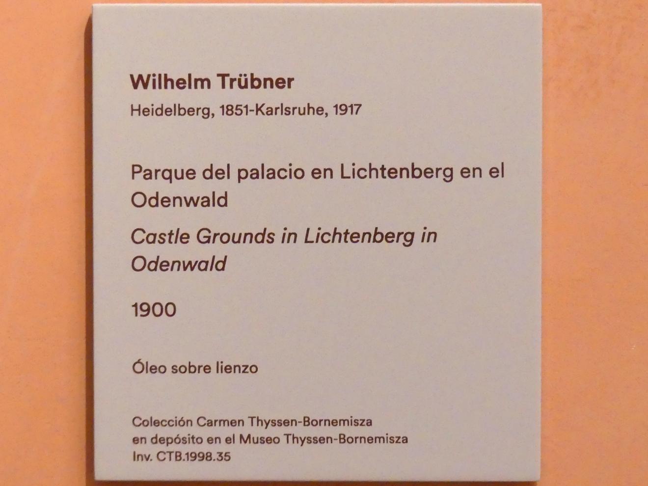 Wilhelm Trübner (1871–1914), Schlosspark in Lichtenberg im Odenwald, Madrid, Museo Thyssen-Bornemisza, Saal M, europäische Malerei des 19.Jahrhunderts, 1900, Bild 2/2