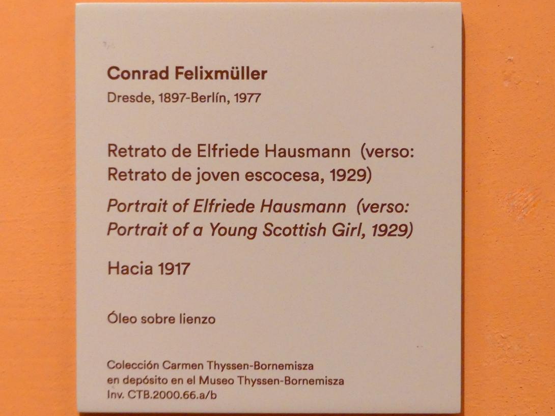 Conrad Felixmüller (1917–1930), Porträt von Elfriede Hausmann, Madrid, Museo Thyssen-Bornemisza, Saal N, europäische Malerei der ersten Hälfte des 20. Jahrhundert, um 1917, Bild 2/2