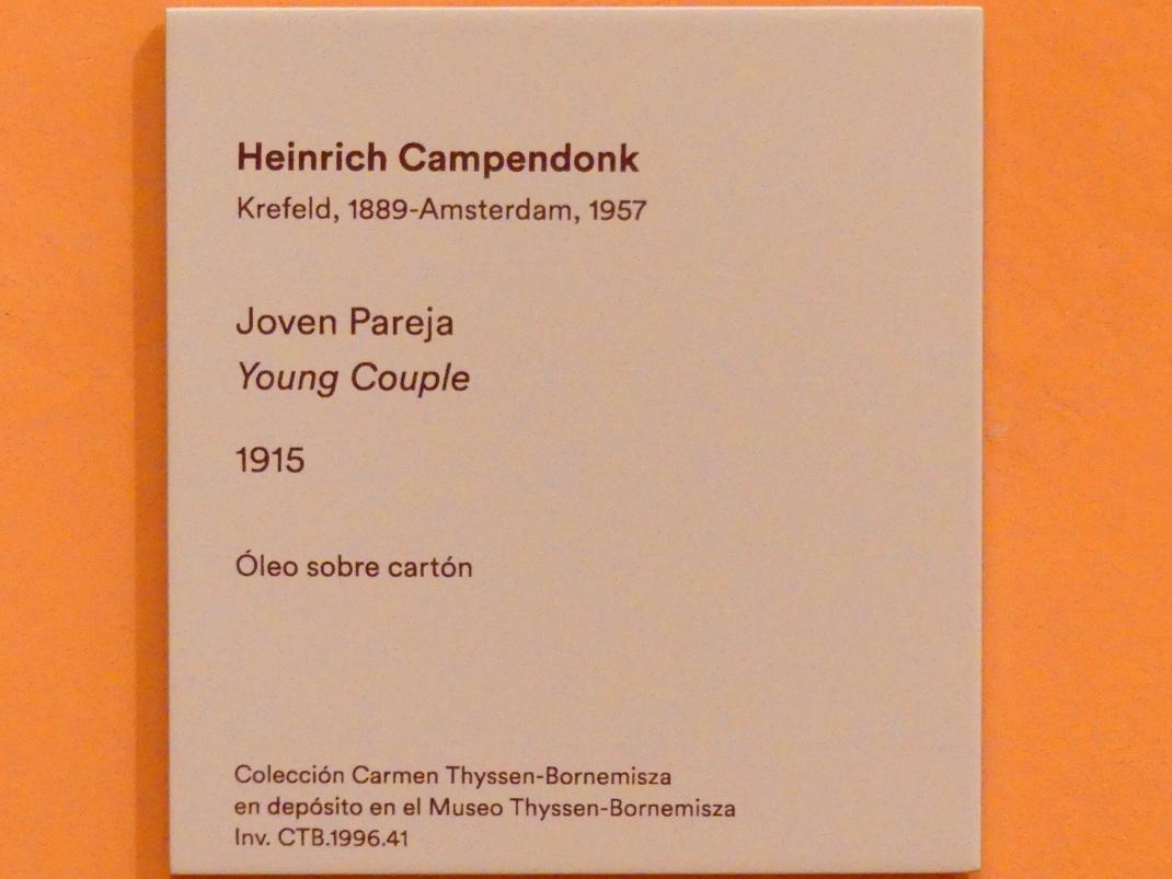 Heinrich Campendonk (1912–1929), Junges Paar, Madrid, Museo Thyssen-Bornemisza, Saal N, europäische Malerei der ersten Hälfte des 20. Jahrhundert, 1915, Bild 2/2