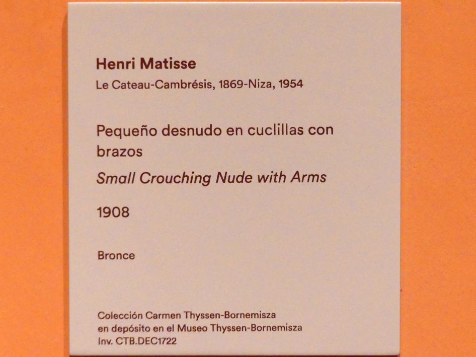 Henri Matisse (1898–1953), Kleiner geduckter Akt mit Armen, Madrid, Museo Thyssen-Bornemisza, Saal O, europäische Malerei der ersten Hälfte des 20. Jahrhundert, 1908, Bild 6/6