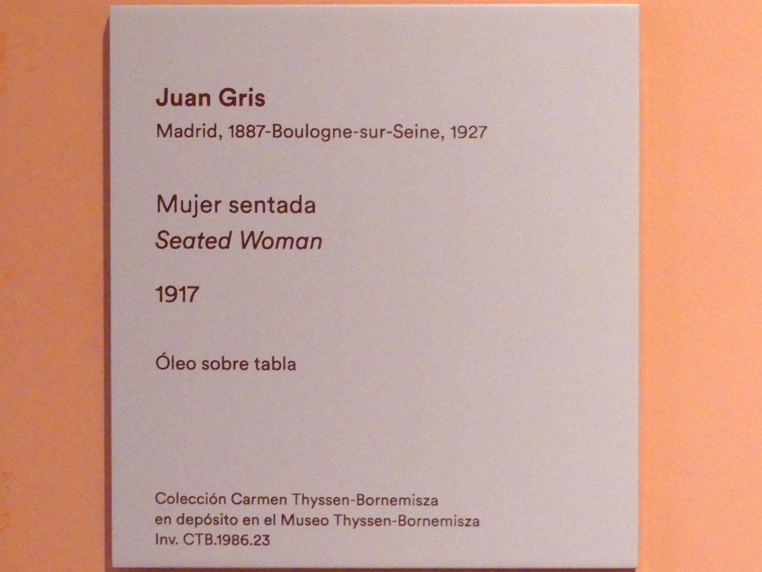 Juan Gris (1911–1926), Sitzende Frau, Madrid, Museo Thyssen-Bornemisza, Saal P, erste Avantgarden, 1917, Bild 2/2