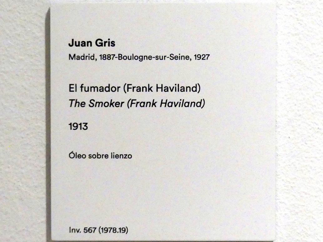 Juan Gris (1911–1926), Der Raucher (Frank Haviland), Madrid, Museo Thyssen-Bornemisza, Saal 41, europäische Malerei der ersten Hälfte des 20. Jahrhunderts, 1913, Bild 2/2