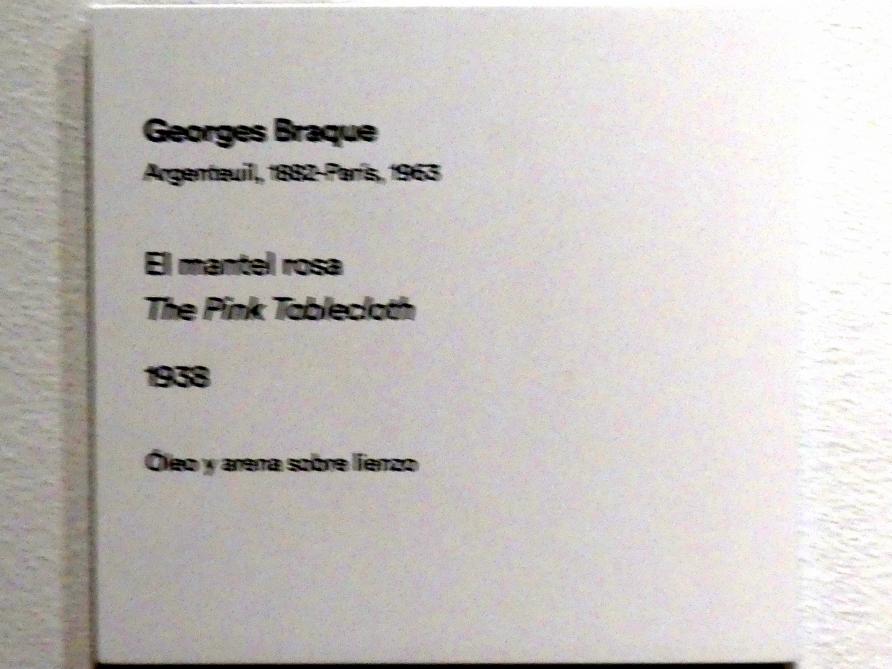 Georges Braque (1906–1956), Das rosa Tischtuch, Madrid, Museo Thyssen-Bornemisza, Saal 41, europäische Malerei der ersten Hälfte des 20. Jahrhunderts, 1938, Bild 2/2