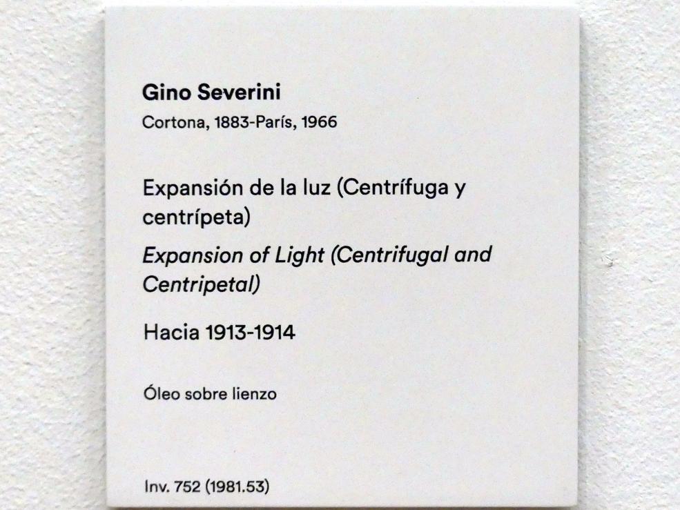 Gino Severini (1909–1934), Verbreitung des Lichts (zentrifugal und zentripetal), Madrid, Museo Thyssen-Bornemisza, Saal 41, europäische Malerei der ersten Hälfte des 20. Jahrhunderts, um 1913–1914, Bild 2/2