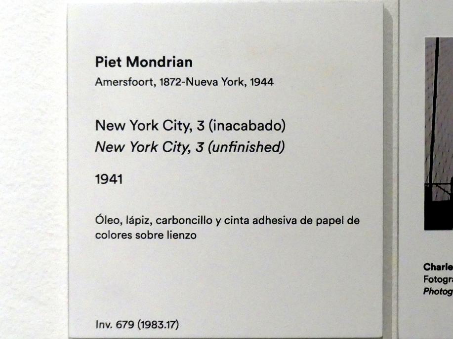 Piet Mondrian (1908–1942), New York City, 3 (unfertig), Madrid, Museo Thyssen-Bornemisza, Saal 43, Pioniere der Abstraktion, 1941, Bild 2/3