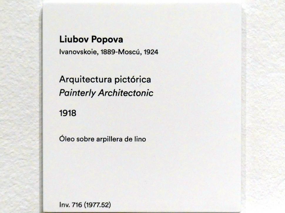 Ljubow Sergejewna Popowa (1914–1918), Malerische Architektonik, Madrid, Museo Thyssen-Bornemisza, Saal 43, Pioniere der Abstraktion, 1918, Bild 2/2