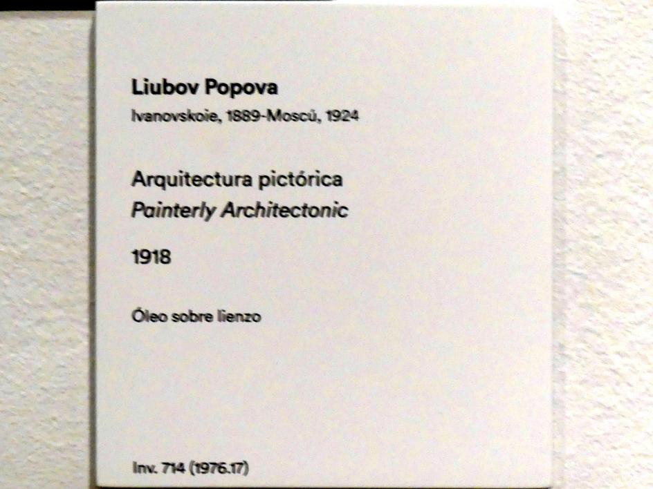 Ljubow Sergejewna Popowa (1914–1918), Malerische Architektonik, Madrid, Museo Thyssen-Bornemisza, Saal 43, Pioniere der Abstraktion, 1918, Bild 2/2