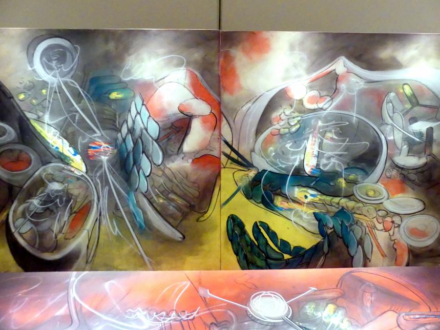 Roberto Antonio Sebastián Matta (1939–1970), Große Erwartungen. Aus dem Zyklus: der grelle Ausgestoßene, Madrid, Museo Thyssen-Bornemisza, Saal 46, nordamerikanische Malerei des 20. Jahrhunderts, 1966, Bild 5/6