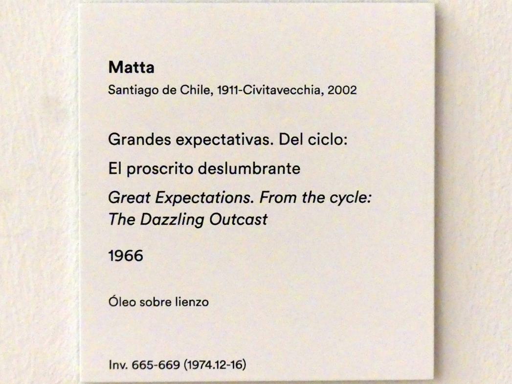 Roberto Antonio Sebastián Matta (1939–1970), Große Erwartungen. Aus dem Zyklus: der grelle Ausgestoßene, Madrid, Museo Thyssen-Bornemisza, Saal 46, nordamerikanische Malerei des 20. Jahrhunderts, 1966, Bild 6/6