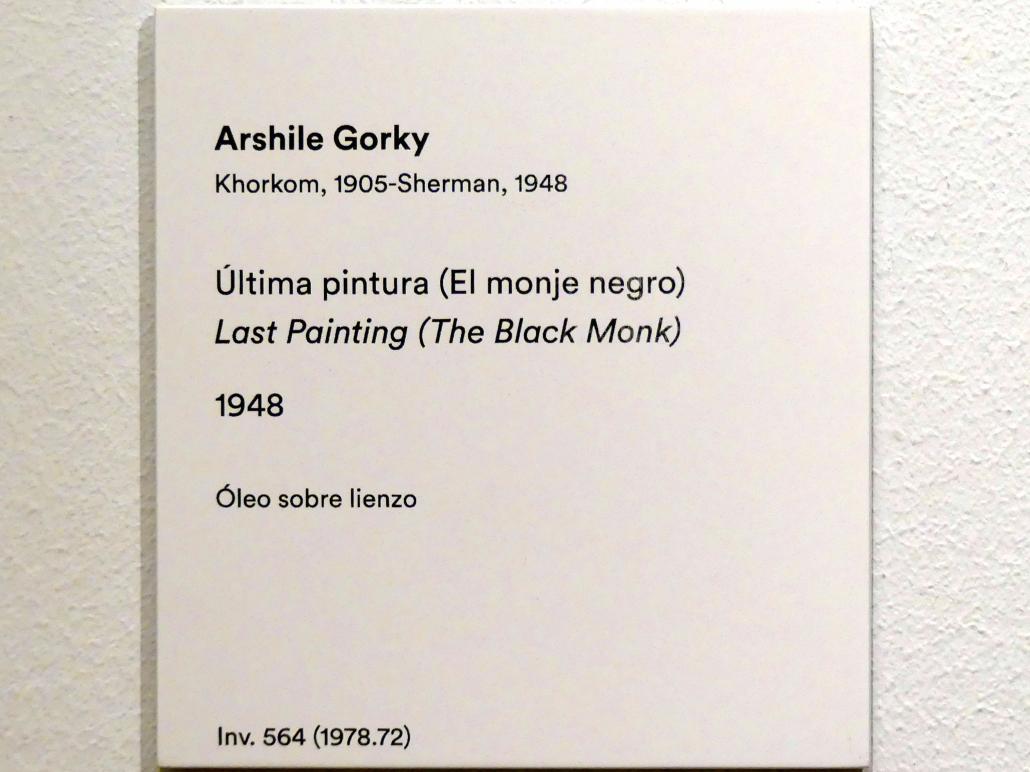 Arshile Gorky (1938–1948), Letztes Gemälde (Der schwarze Mönch), Madrid, Museo Thyssen-Bornemisza, Saal 46, nordamerikanische Malerei des 20. Jahrhunderts, 1948, Bild 2/2