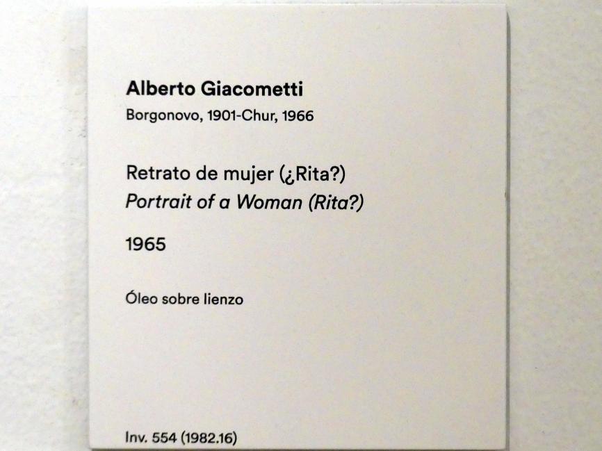 Alberto Giacometti (1914–1965), Porträt einer Frau (Rita?), Madrid, Museo Thyssen-Bornemisza, Saal 47, Abstraktion und Gegenständlichkeit in der europäischen Nachkriegszeit, 1965, Bild 2/2