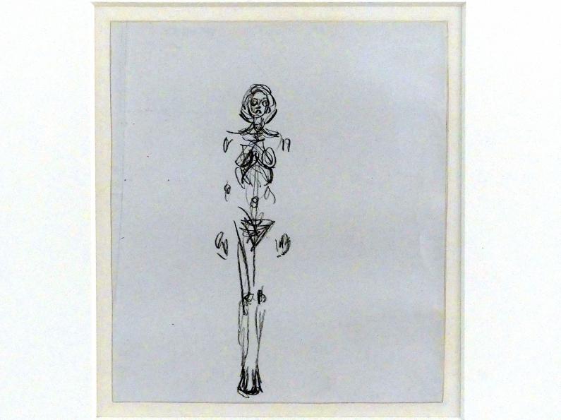 Alberto Giacometti (1914–1965), Stehender Akt, Prag, Nationalgalerie im Messepalast, Ausstellung "Alberto Giacometti" vom 18.07.-01.12.2019, Stehende Figuren, 1961–1962, Bild 2/3