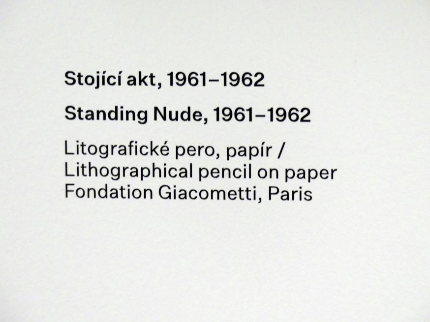 Alberto Giacometti (1914–1965), Stehender Akt, Prag, Nationalgalerie im Messepalast, Ausstellung "Alberto Giacometti" vom 18.07.-01.12.2019, Stehende Figuren, 1961–1962, Bild 3/3