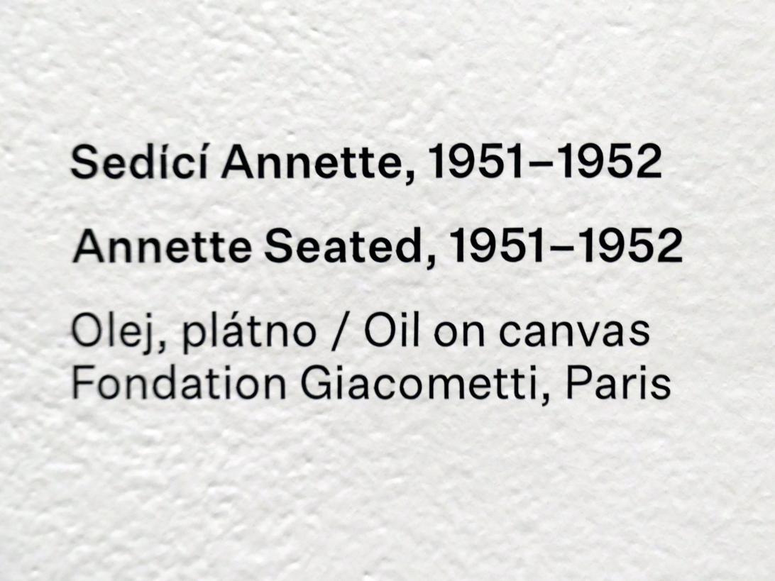 Alberto Giacometti (1914–1965), Annette sitzend, Prag, Nationalgalerie im Messepalast, Ausstellung "Alberto Giacometti" vom 18.07.-01.12.2019, Köpfe, 1951–1952, Bild 2/2