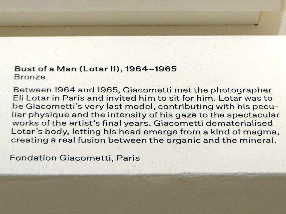 Alberto Giacometti (1914–1965), Kopf eines Mannes (Lotar II), Prag, Nationalgalerie im Messepalast, Ausstellung "Alberto Giacometti" vom 18.07.-01.12.2019, Köpfe, 1964–1965, Bild 4/4