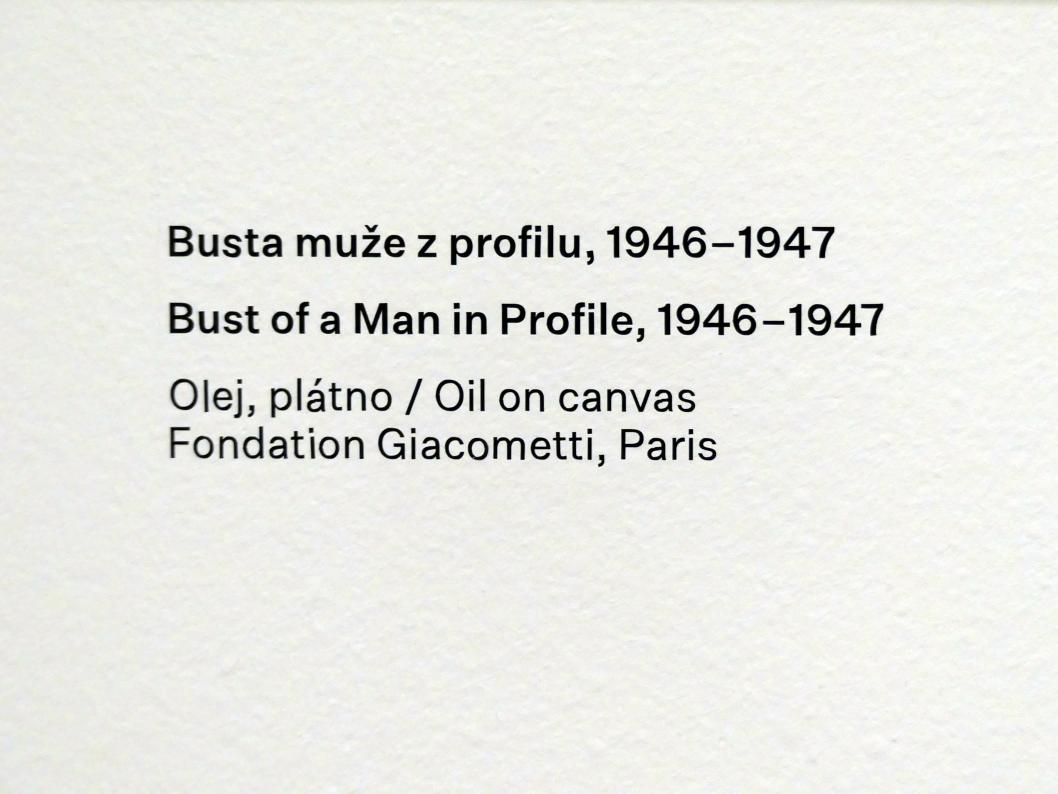 Alberto Giacometti (1914–1965), Kopf eines Mannes im Profil, Prag, Nationalgalerie im Messepalast, Ausstellung "Alberto Giacometti" vom 18.07.-01.12.2019, Köpfe, 1946–1947, Bild 3/3