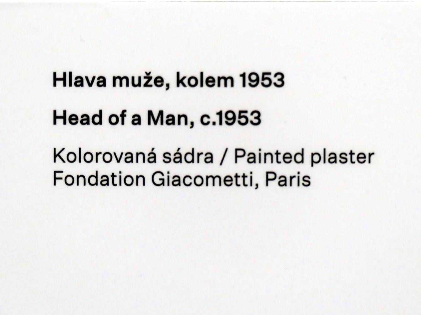 Alberto Giacometti (1914–1965), Kopf eines Mannes, Prag, Nationalgalerie im Messepalast, Ausstellung "Alberto Giacometti" vom 18.07.-01.12.2019, Köpfe, um 1953, Bild 4/4